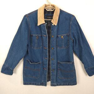 Vintage Outbrook Denim Chore Coat Men Size M Corduroy Collar Work Jacket Pockets